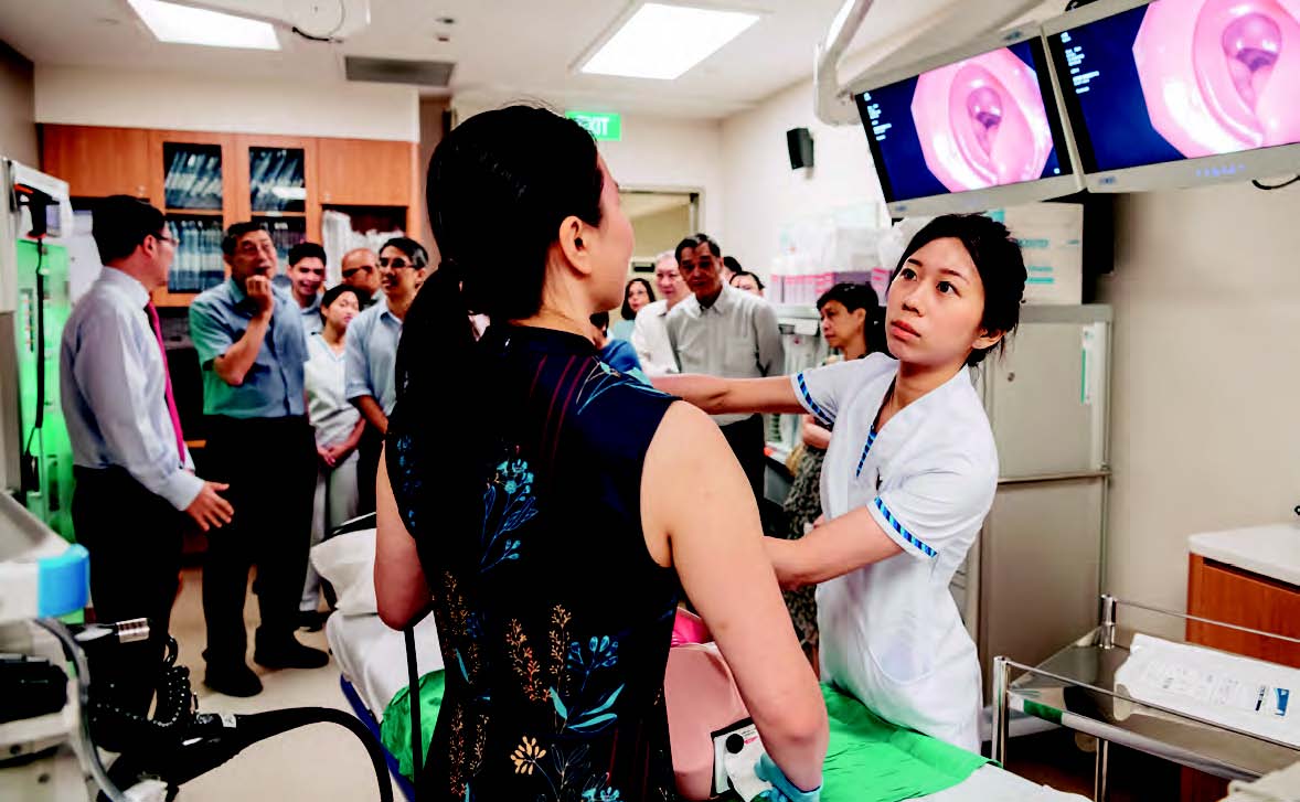  ​Colorectal surgeons and other staff demonstrating how colonoscopy is performed at the event to mark the launch of the SPRUCE Fund.