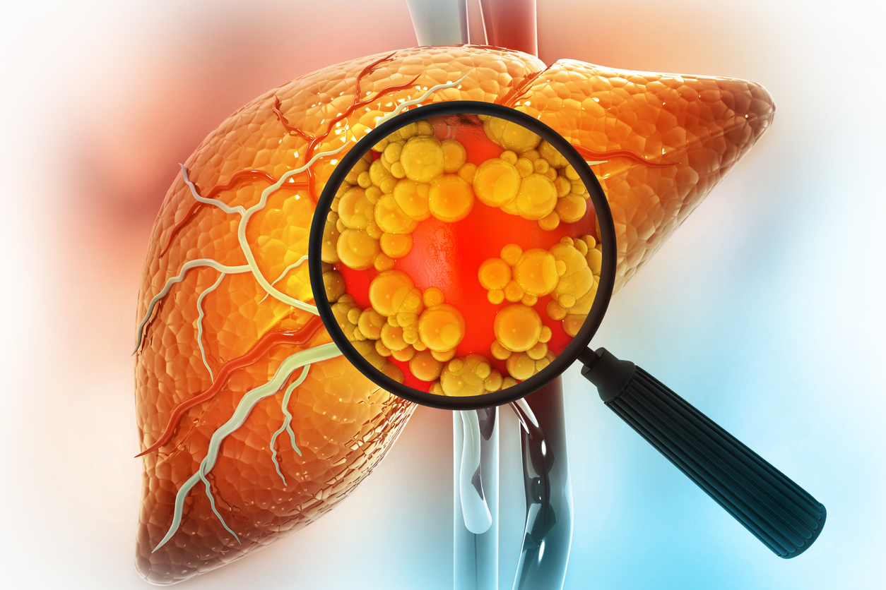 Liver cancer in magnifying glass